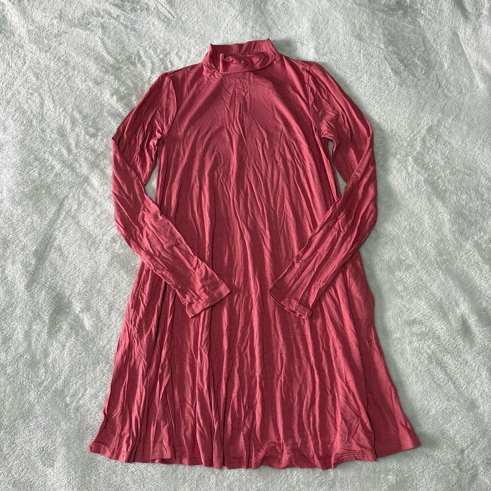 Women's long sleeve mock neck tunic top dusty pink mini dress coquette romantic